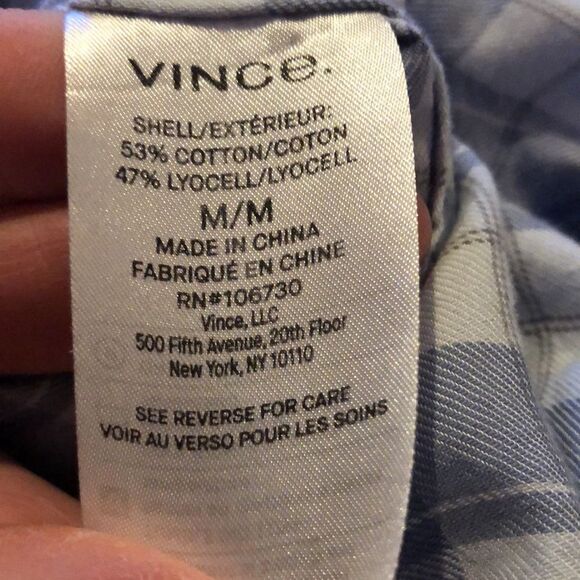 VINCE MEDIUM CLASSIC FIT BLUE PLAID BUTTON UP COTTON LYOCELL SHIRT - Picture 7 of 7